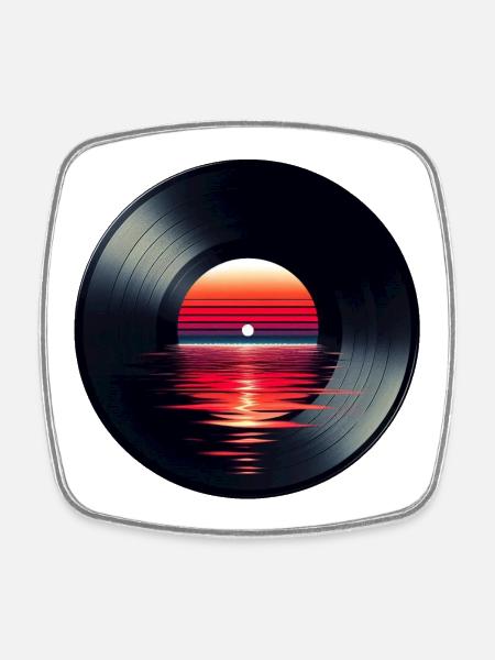 Disque de musique LP vinyle, Retro Sunset - Magnet carré - blanc