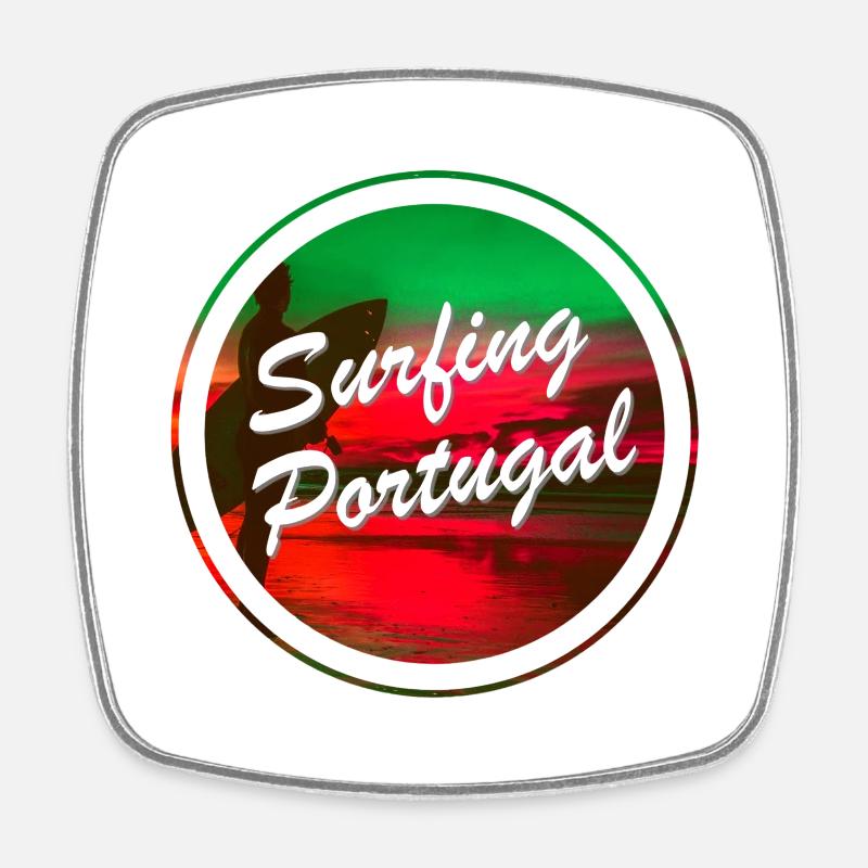 Surfing Portugal - Square fridge magnet - white