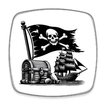 Piratenabenteuer mit Totenkopf und Schiff - Viereckiger Kühlschrankmagnet - Weiß - Vorne