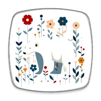 Floraler Eisbär - Viereckiger Kühlschrankmagnet - Weiß - Vorne