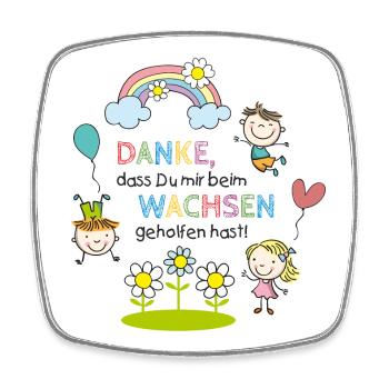 Spruch Kitaabschied | Kinder - Regenbogen - Blumen - Viereckiger Kühlschrankmagnet - Weiß - Vorne