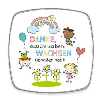 Dankesspruch Kita 1 | Kinder - Regenbogen - Blumen - Viereckiger Kühlschrankmagnet - Weiß - Vorne