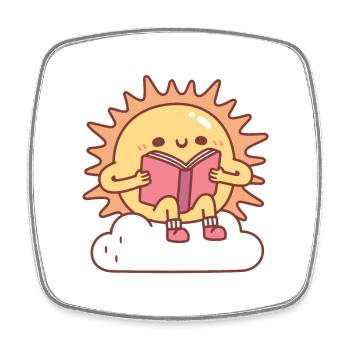Süße Sonne liest ein Buch auf einer Wolke - Viereckiger Kühlschrankmagnet - Weiß - Vorne