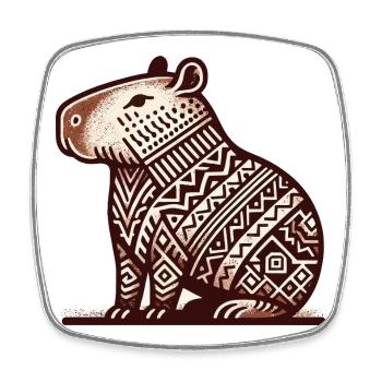 Seated capybara in South American style - Square fridge magnet - white - Front