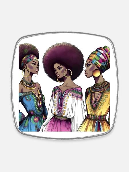 Afro style African Elegance - Square fridge magnet - white
