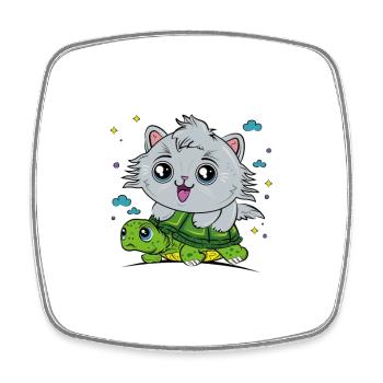 Cat on tortoise - Square fridge magnet - white - Front