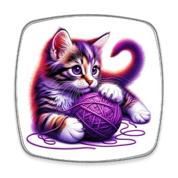 Cat plays with a ball of yarn - Square fridge magnet - white - Front