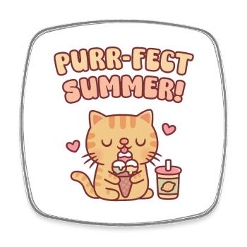Chat tigré mignon mangeant de la crème glacée Purrfect Summer - Magnet carré - blanc - Devant
