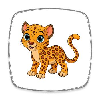 Léopard Mascotte mignonne Personnage de dessin animé Kawaii - Magnet carré - blanc - Devant