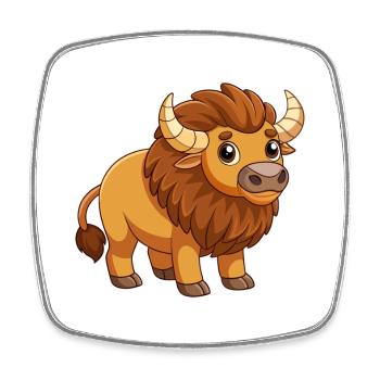 Bison Cute Mascot Cartoon Character Kawaii - Square fridge magnet - white - Front