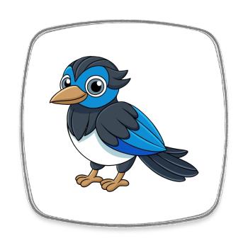 Magpie Cute Mascot Cartoon Character Kawaii - Square fridge magnet - white - Front