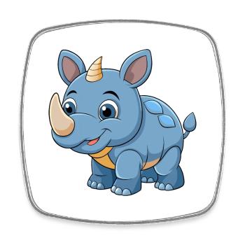 Rhino Cute Mascot Cartoon Character Kawaii - Square fridge magnet - white - Front