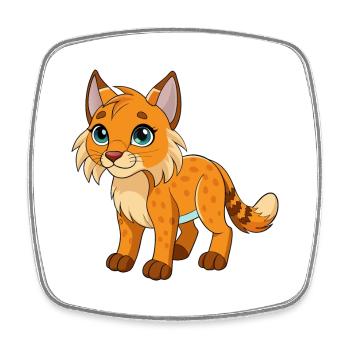 Luchs Niedliche Maskottchen Zeichentrickfigur Kawaii - Viereckiger Kühlschrankmagnet - Weiß - Vorne