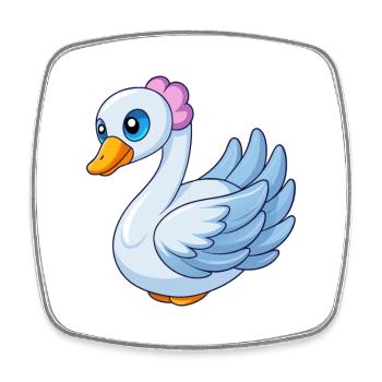 Cygne Mascotte mignonne Personnage de dessin animé Kawaii - Magnet carré - blanc - Devant
