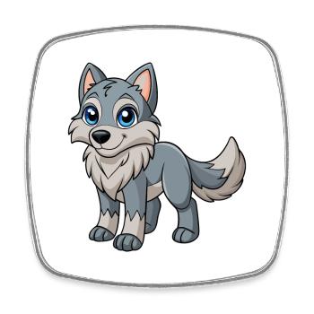 Wolf Niedliche Maskottchen Zeichentrickfigur Kawaii - Viereckiger Kühlschrankmagnet - Weiß - Vorne