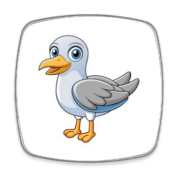 Seagull Cute Mascot Cartoon Character Kawaii - Square fridge magnet - white - Front