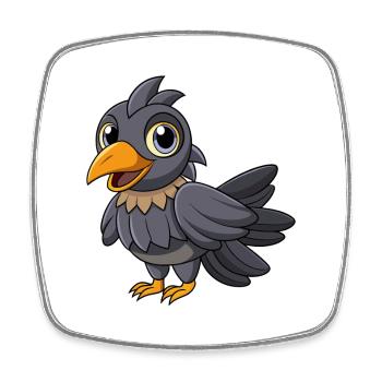 Crow Cute Mascot Cartoon Character Kawaii - Square fridge magnet - white - Front