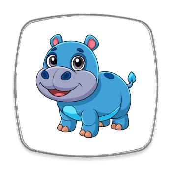 Nilpferd Niedliche Maskottchen Zeichentrickfigur Kawaii - Viereckiger Kühlschrankmagnet - Weiß - Vorne