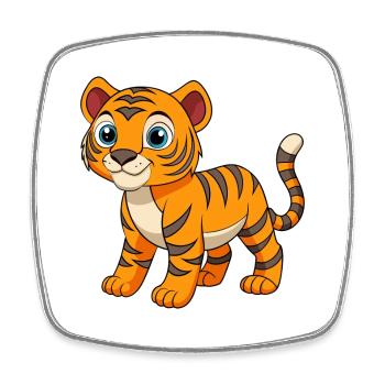 Tiger Cute Mascot Cartoon Character Kawaii - Square fridge magnet - white - Front