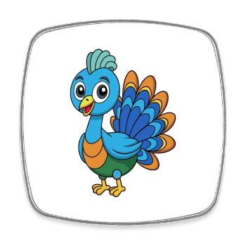 Peacock Cute Mascot Cartoon Character Kawaii - Square fridge magnet - white - Front