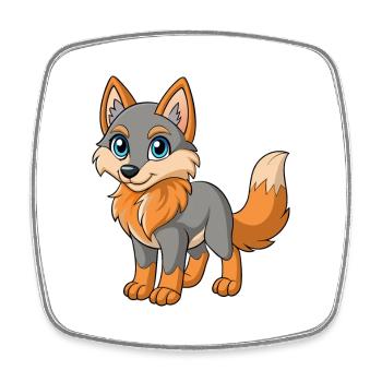 Wolf Niedliche Maskottchen Cartoon Figur Kawaii - Viereckiger Kühlschrankmagnet - Weiß - Vorne