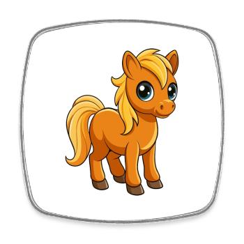 Pferd Niedliche Maskottchen Zeichentrickfigur Kawaii - Viereckiger Kühlschrankmagnet - Weiß - Vorne