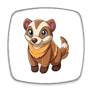 Blaireau Mascotte mignonne Personnage de dessin animé Kawaii - Magnet carré - blanc - Devant