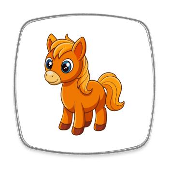 Pferd Niedliche Maskottchen Zeichentrickfigur Kawaii - Viereckiger Kühlschrankmagnet - Weiß - Vorne