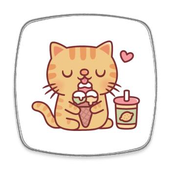 Süße getigerte Katze liebt es, Eis zu essen - Viereckiger Kühlschrankmagnet - Weiß - Vorne