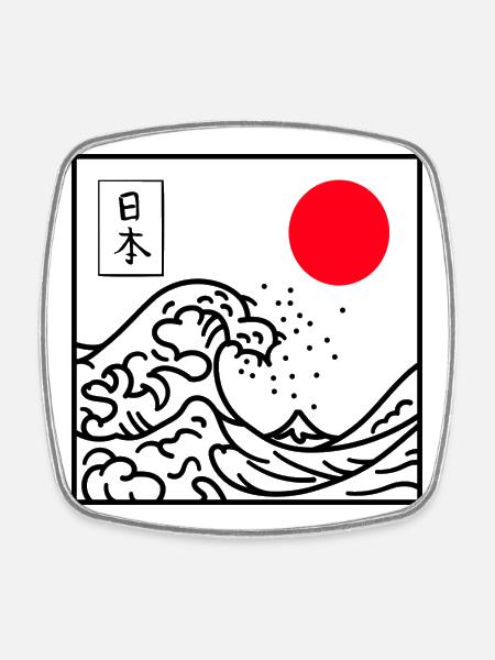 T Shirt japon grande vague kanagawa zen - Magnet carré - blanc