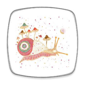 Colorful surreal snail with mushrooms - Square fridge magnet - white - Front