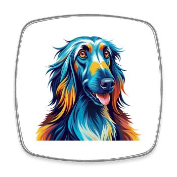 Chien de chasse afghan Race Coloré Dessin animé Kawaii - Magnet carré - blanc - Devant