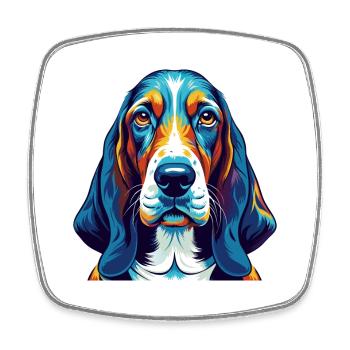 Basset Hound Chien Race Coloré Dessin Animé Kawaii - Magnet carré - blanc - Devant