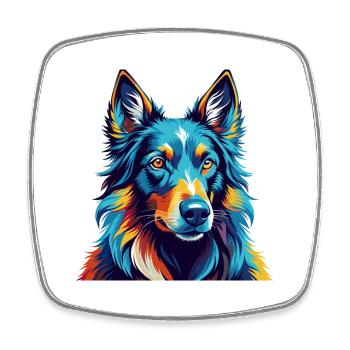 Belge Groenendael Race Chien Dessin Animé Kawaii - Magnet carré - blanc - Devant