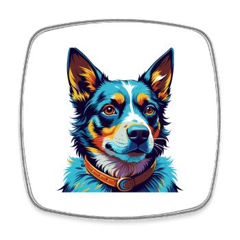 Blue Heeler Dog Breed Colorful Cartoon Kawaii - Square fridge magnet - white - Front