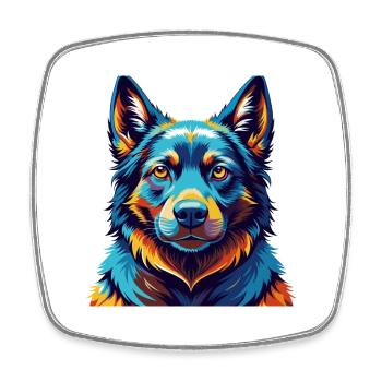 Black Norwegian Elkhound Dog Breed Cartoon Kawaii - Square fridge magnet - white - Front