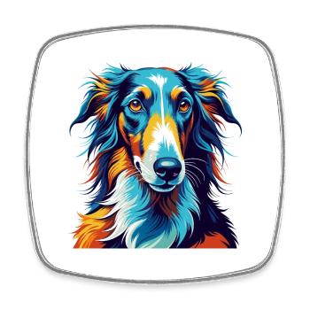 Borzoi Dog Breed Colorful Cartoon Kawaii - Square fridge magnet - white - Front