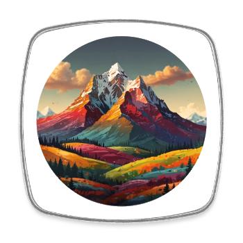 Colorful mountains and forests with a dynamic landscape - Square fridge magnet - white - Front