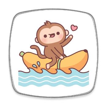Singe mignon chevauchant un bateau banane - Magnet carré - blanc - Devant