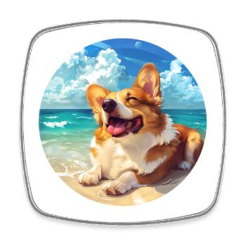 Corgi Joie De Plage Illustration - Magnet carré - blanc - Devant