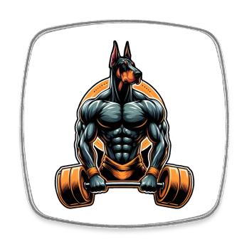 Muskel-Dobermann-Lifter - Viereckiger Kühlschrankmagnet - Weiß - Vorne