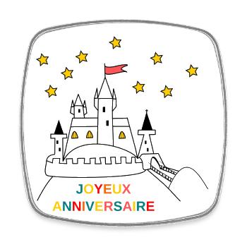 ANNIVERSAIRE. HAPPY BIRTHDAY. JOYEUX ANNIVERSAIRE. - Magnet carré - blanc - Devant