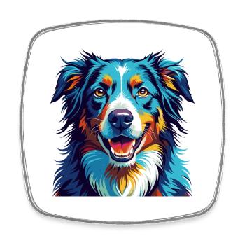 English Shepherd Dog Breed Colorful Cartoon Kawaii - Square fridge magnet - white - Front