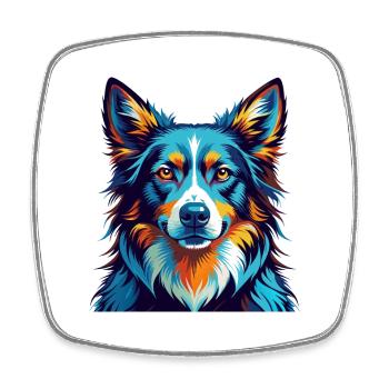 Lappländischer Schäferhund, Rasse, Bunter Cartoon, Kawaii - Viereckiger Kühlschrankmagnet - Weiß - Vorne