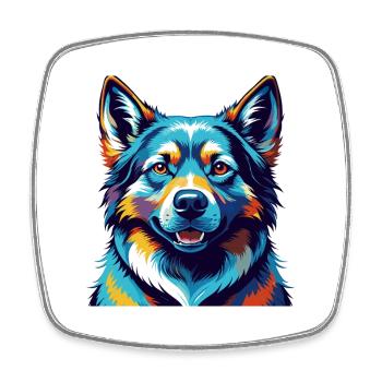 Norwegian Elkhound Dog Breed Cartoon Kawaii - Square fridge magnet - white - Front