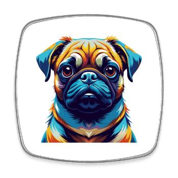 Mops Hund Rasse Buntes Aquarell Karikatur Kawaii - Viereckiger Kühlschrankmagnet - Weiß - Vorne