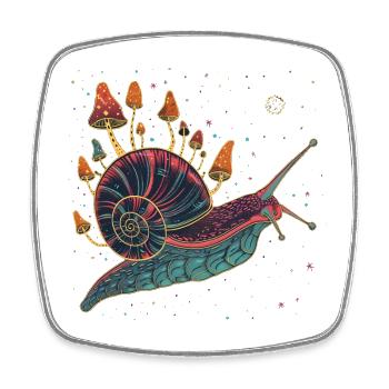 Colorful surreal snail with mushrooms - Square fridge magnet - white - Front