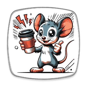 Cartoon einer fröhlichen Maus mit Kaffee - Viereckiger Kühlschrankmagnet - Weiß - Vorne