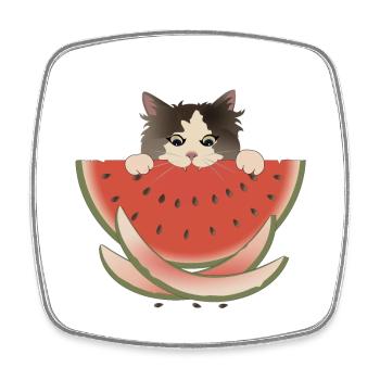 Watermelon Delight Cat - Square fridge magnet - white - Front