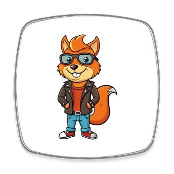 écureuil drôle dessin animé kawaii veste lunettes de soleil - Magnet carré - blanc - Devant